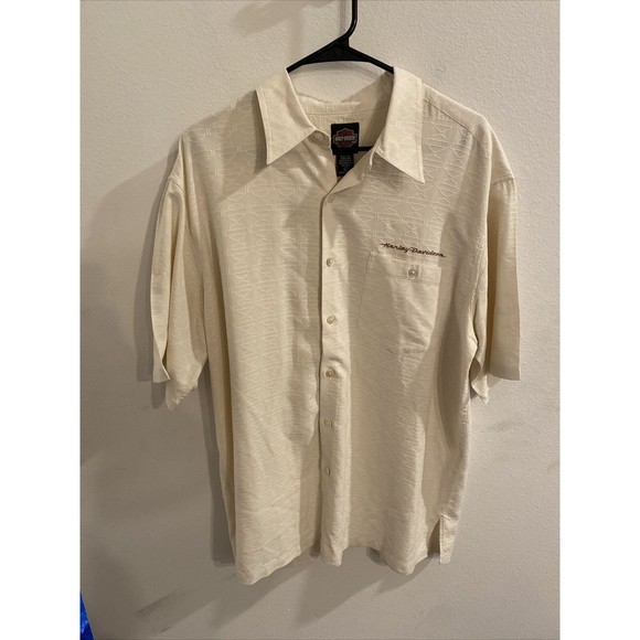 Harley-Davidson Other - Motorcycle Harley Davidson Mens Tan Silk Short Sleeve Button Up Large